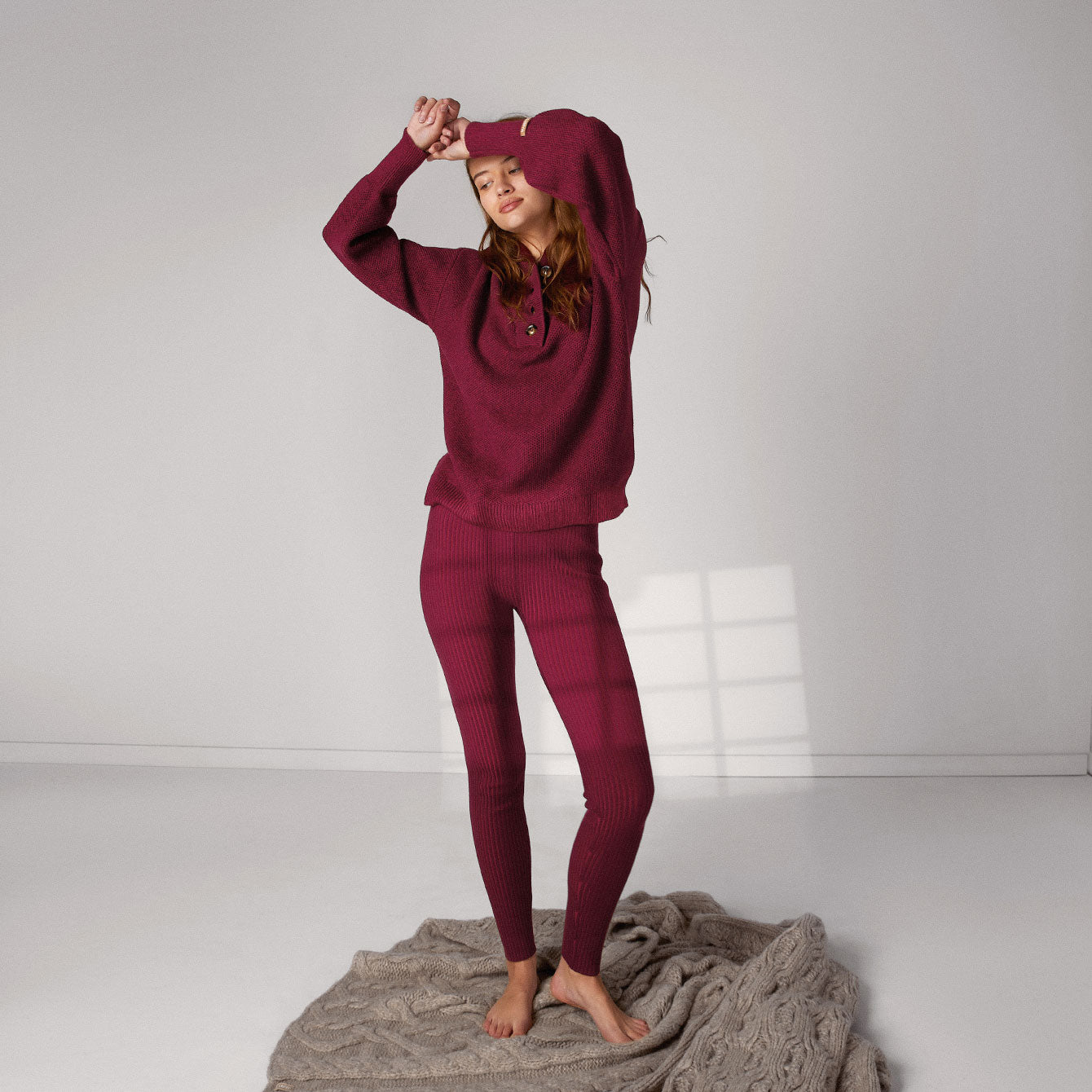 MyCybele Dark Red Cotton Ankle Leggings