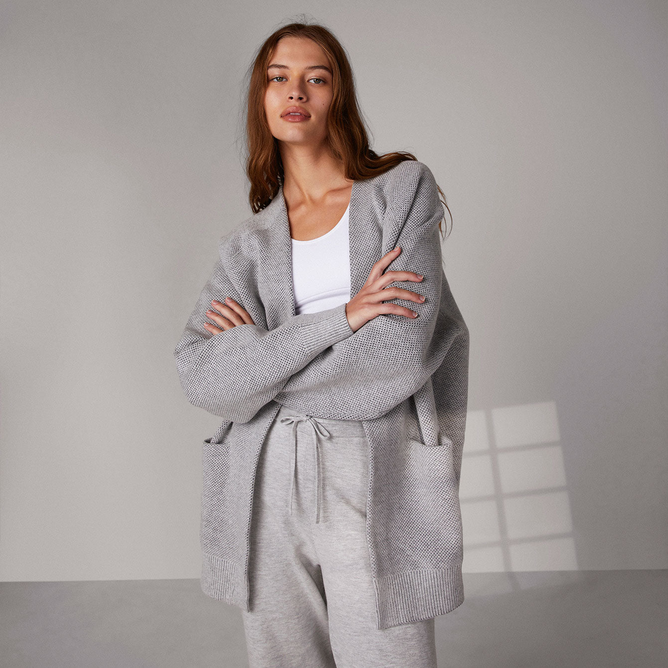 $498 Lunya Chunky Wool Knit Cardigan Sweater Long Robe Soothing Grey Size  Medium