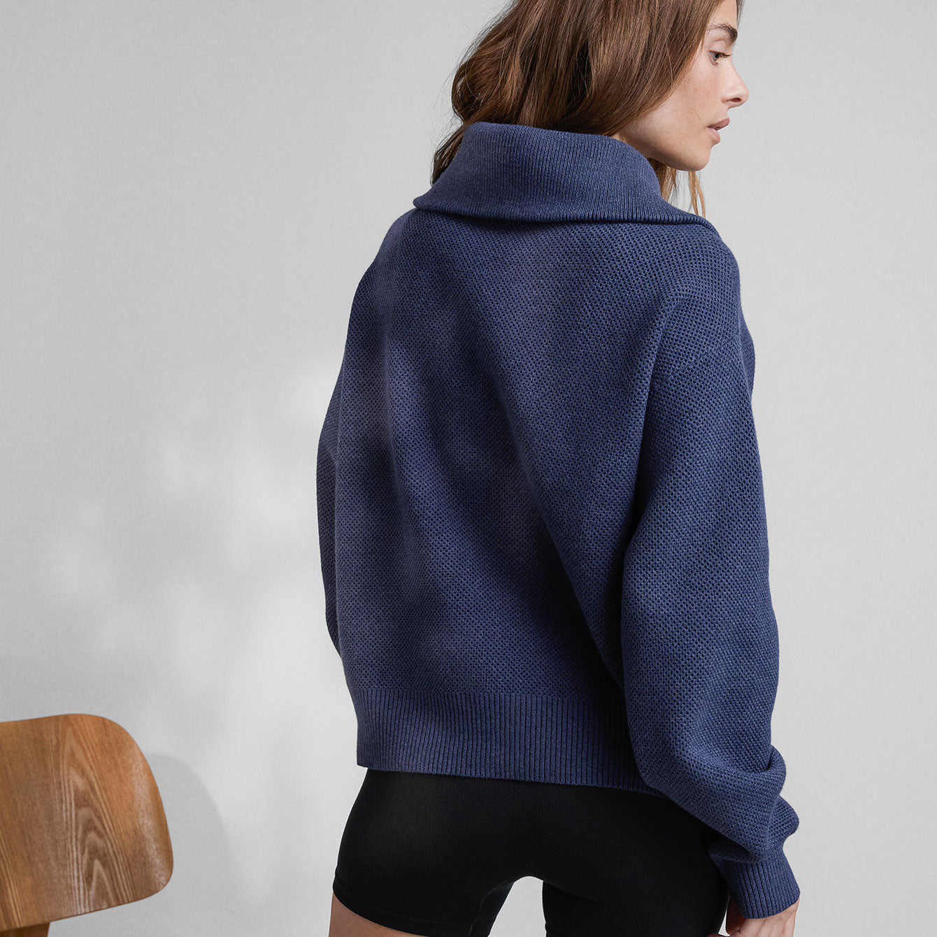 Cozy Cotton Silk Collared Half Zip - #Deep Blue Heather