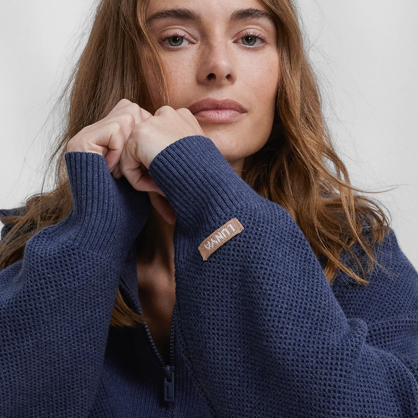 Cozy Cotton Silk Collared Half Zip - #Deep Blue Heather