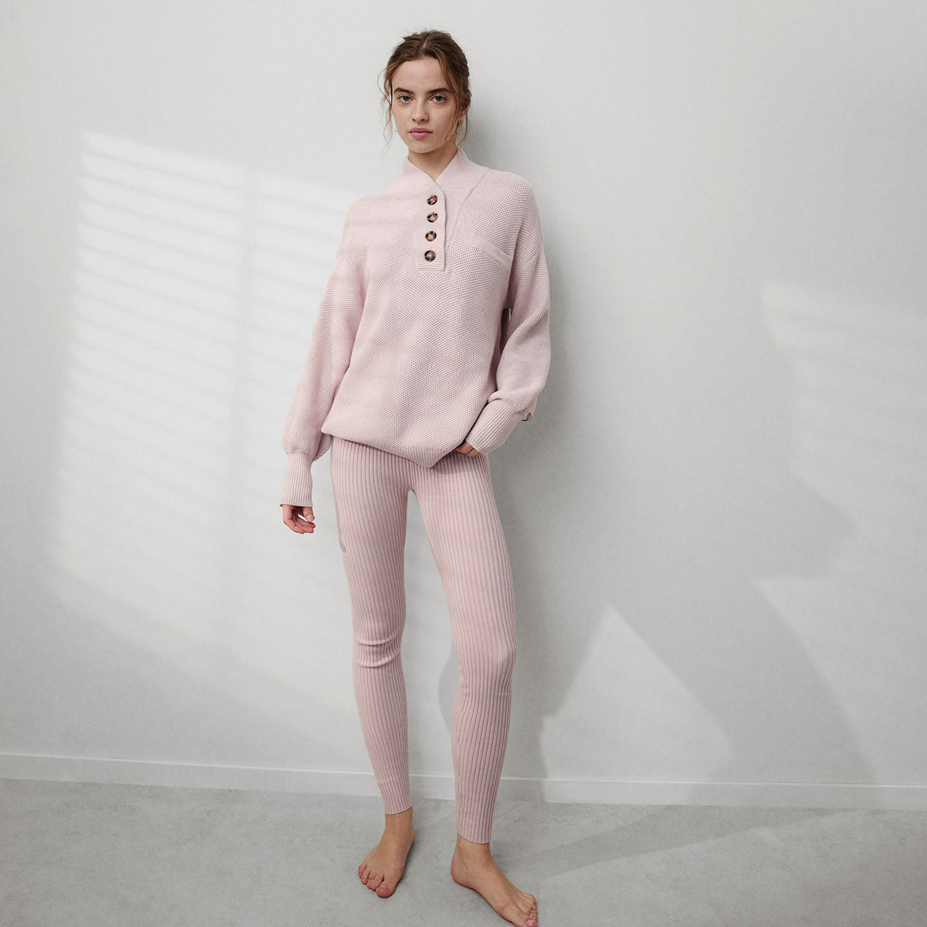 Lunya Loungewear Cozy Cotton Silk Pocket Henley - #Delicate Pink