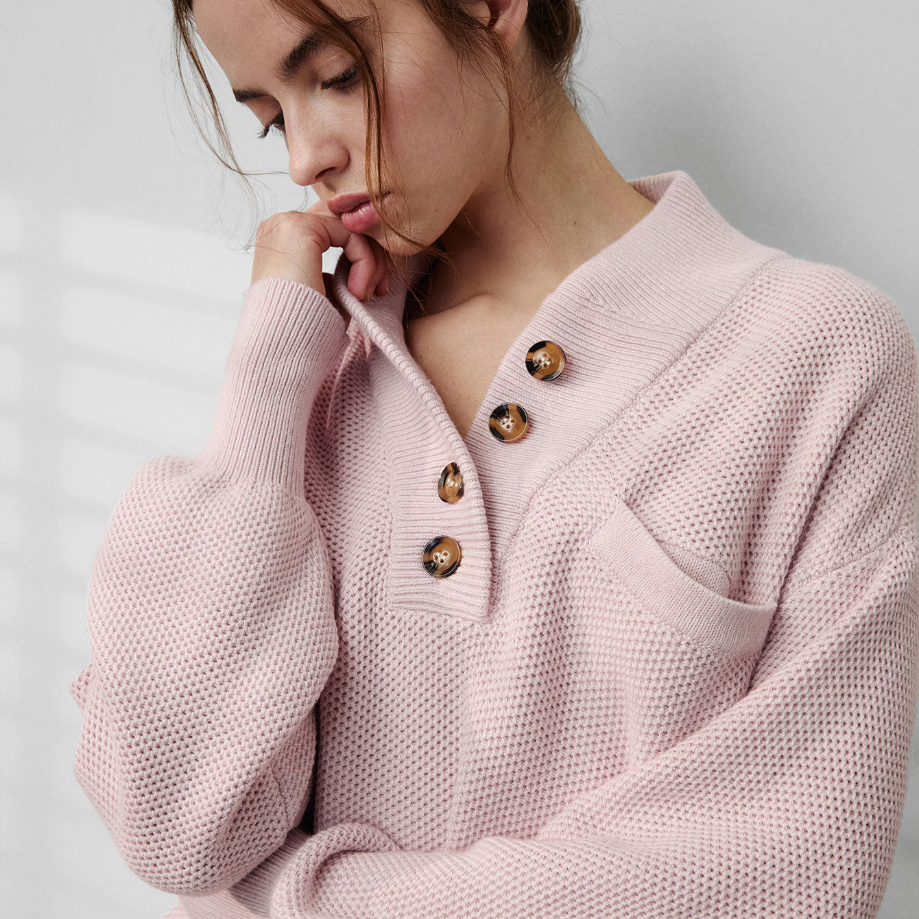 Lunya Loungewear Cozy Cotton Silk Pocket Henley - #Delicate Pink