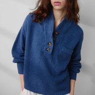 Lunya Loungewear Cozy Cotton Silk Pocket Henley - Lake Blue Marl