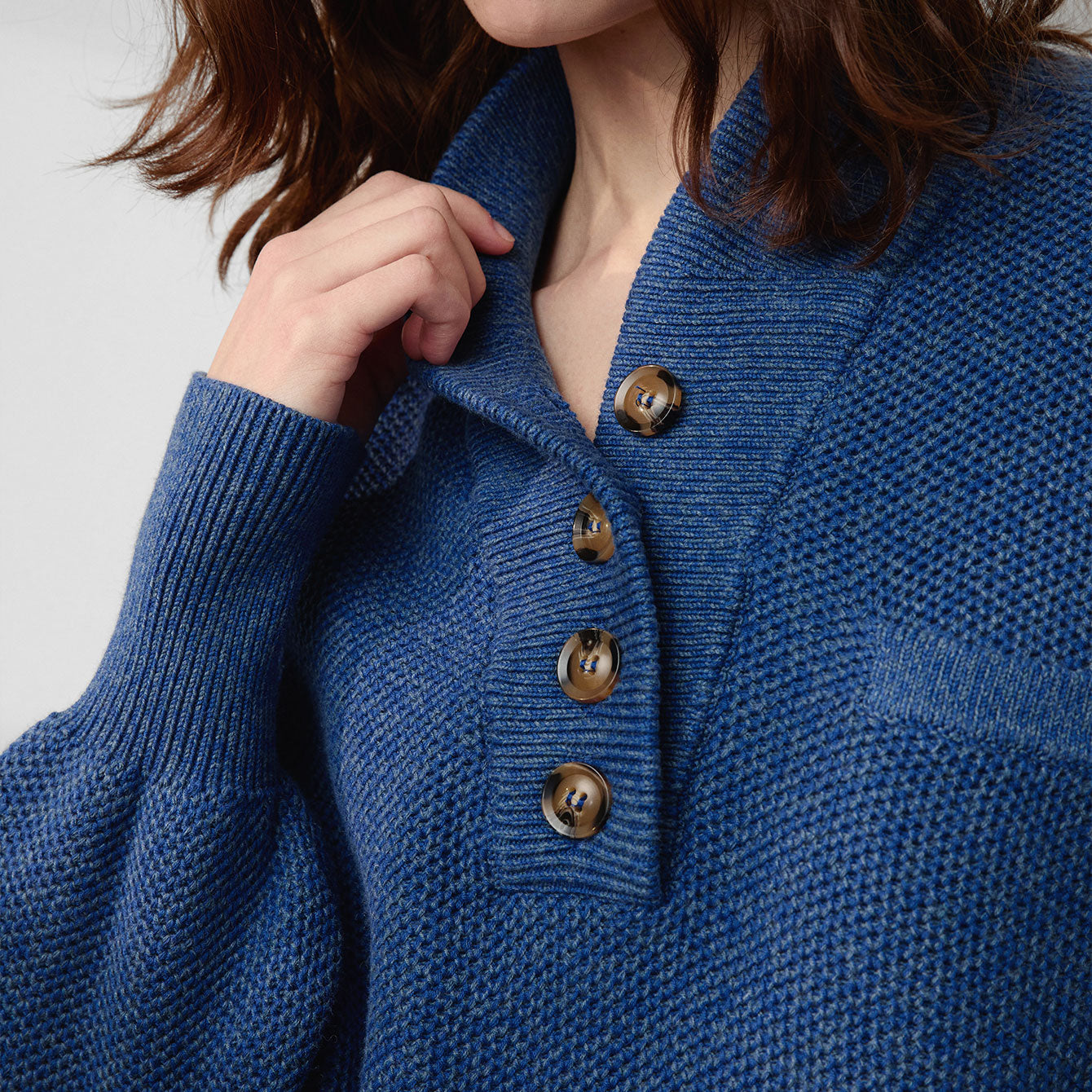 Lunya Loungewear Cozy Cotton Silk Pocket Henley - Lake Blue Marl