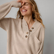 Cozy Cotton Silk Pocket Henley - #Oat Marl