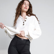 Lunya Sleepwear Cozy Cotton Silk Pocket Henley - #Sincere White