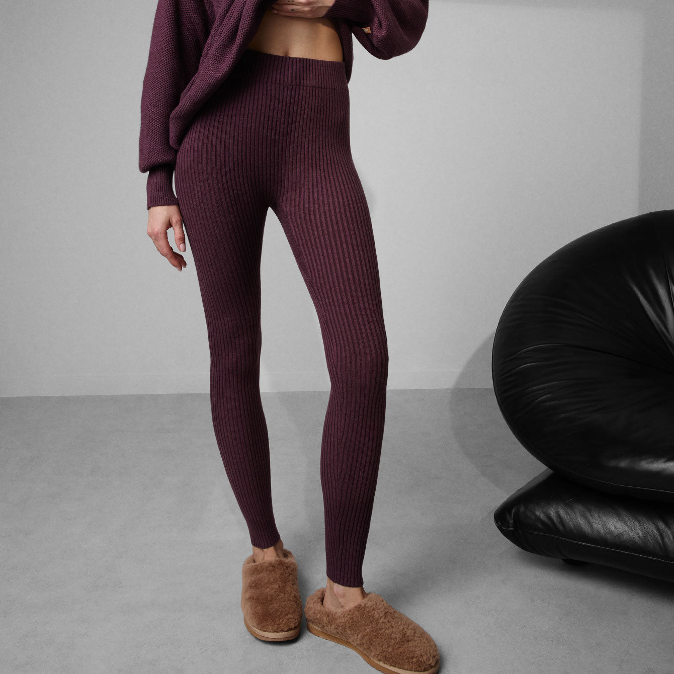 Lunya Loungewear Cozy Cotton Silk Ribbed Legging - #Brandied Plum