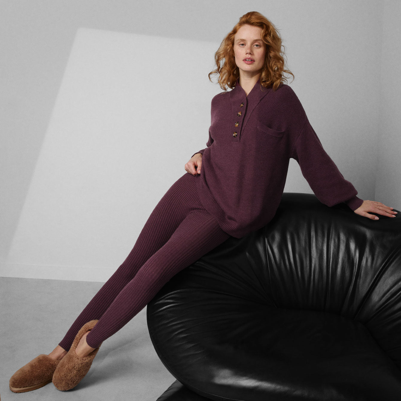 Lunya Loungewear Cozy Cotton Silk Ribbed Legging - #Brandied Plum