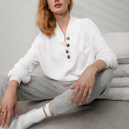 Lunya Sleepwear Cozy Cotton Silk Pocket Henley - #Sincere White