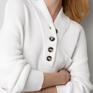 Lunya Sleepwear Cozy Cotton Silk Pocket Henley - #Sincere White