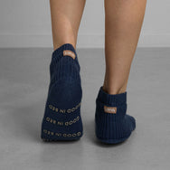 Cozy Cotton Silk Slipper Sock - #Deep Blue Heather