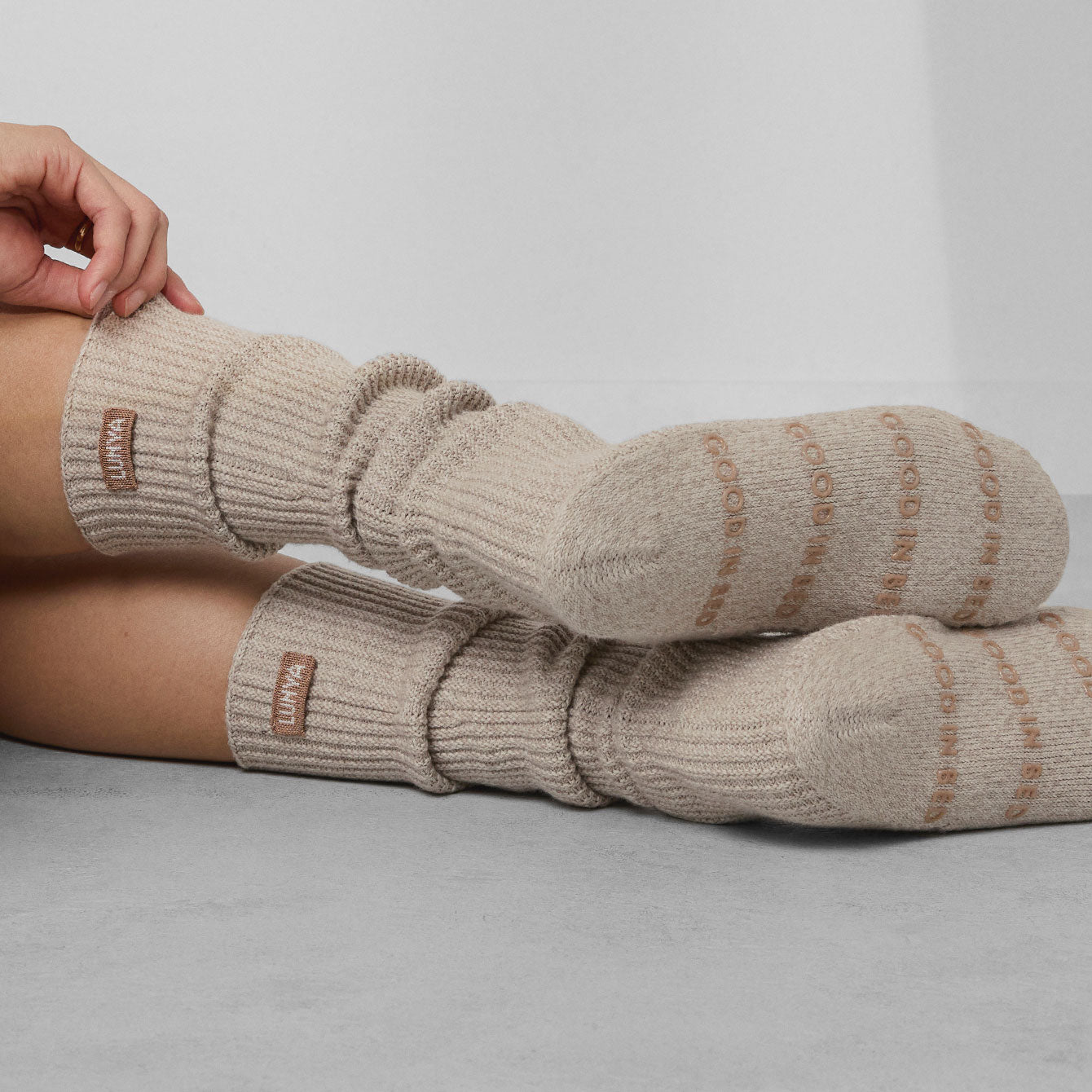 Lunya Loungewear Cozy Cotton Silk Tall Slipper Sock - #Oat Marl