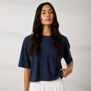 Lunya Pajamas - Organic Pima Cropped Easy Tee #Deep Blue