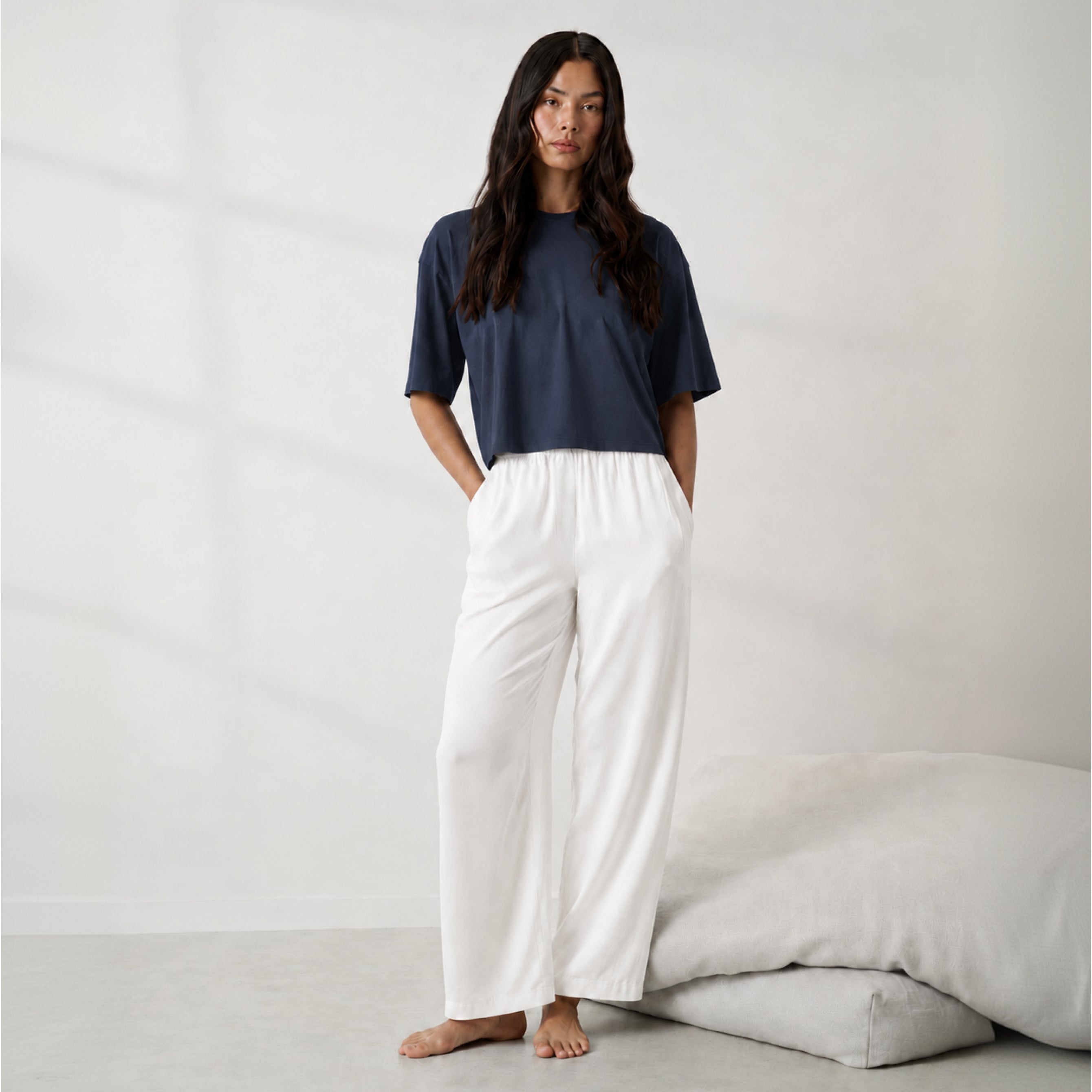 Lunya Pajamas - Organic Pima Cropped Easy Tee #Deep Blue