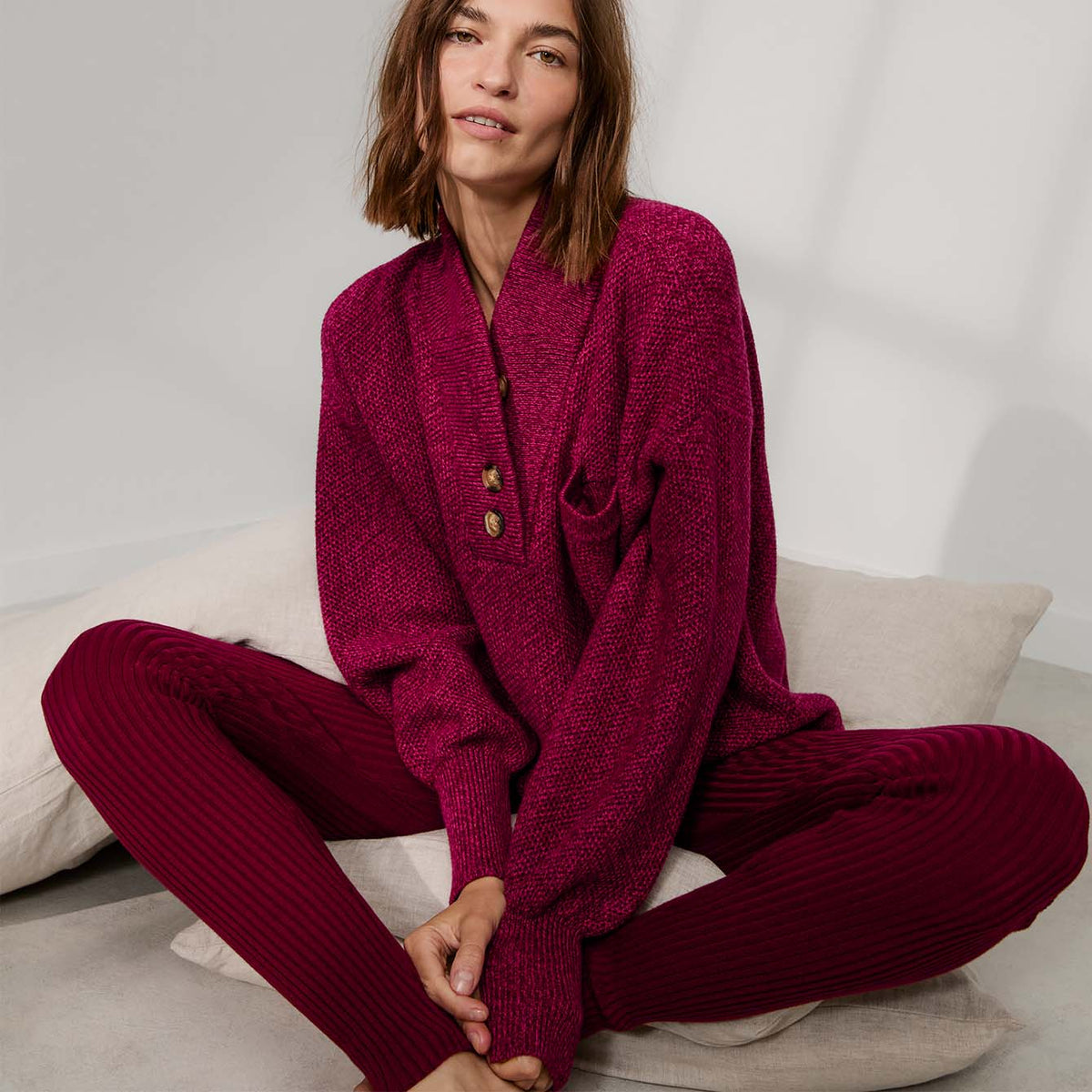 Lunya Loungewear Cottonsilk™ Pocket Henley - #Imperial Garnet Marl
