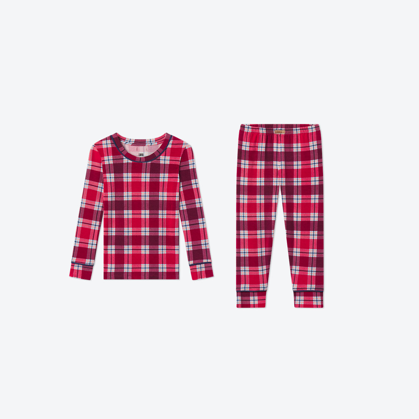 Lunya Pajamas Kids Soft Modal Jersey Long Sleeve Pant Set - #Rustle Plaid