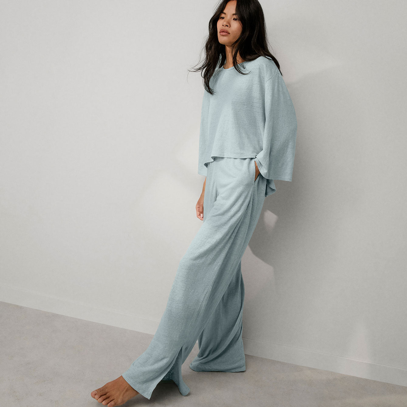 Lunya Loungewear Linen Knit Side Slit Pant - #Siesta Blue