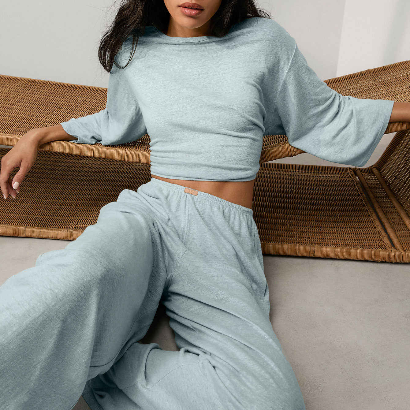 Lunya Loungewear Linen Knit Side Slit Pant - #Siesta Blue