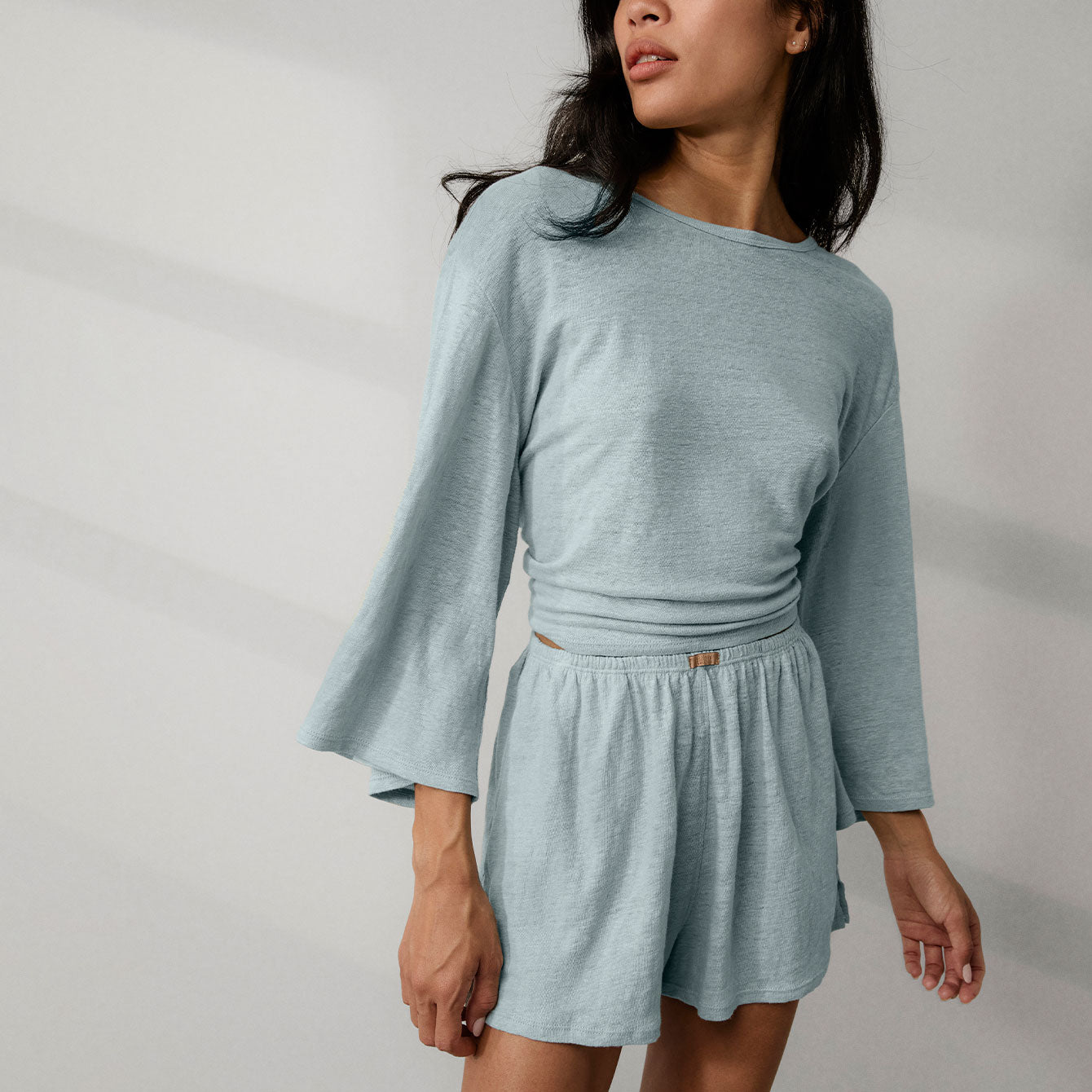 Lunya Loungewear Linen Knit Side Slit Short - #Siesta Blue