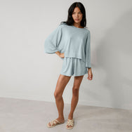 Lunya Loungewear Linen Knit Side Slit Short - #Siesta Blue