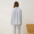 Lunya Pajamas - AIRY COTTON PIPED BUTTON DOWN #STILLWATER STRIPE / SPRING CLOVER