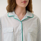 Lunya Pajamas - AIRY COTTON PIPED BUTTON DOWN #STILLWATER STRIPE / SPRING CLOVER