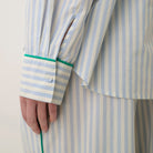 Lunya Pajamas - AIRY COTTON PIPED BUTTON DOWN #STILLWATER STRIPE / SPRING CLOVER