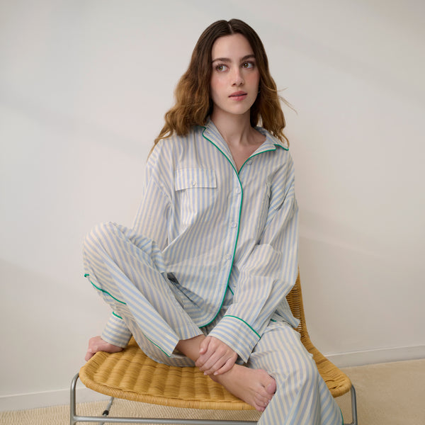 Airy Cotton Piped Wide Leg Pant