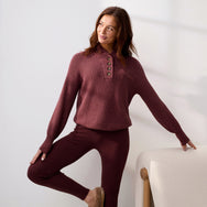 Lunya Loungewear Cottonsilk Pocket Henley - #Spiced Claret Marl