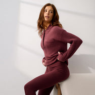 Lunya Loungewear Cottonsilk Pocket Henley - #Spiced Claret Marl