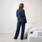 Lunya Pajamas - SLUMBERKNIT™ SHAWL COLLAR BUTTON DOWN PANT SET - #Deep Blue/Delicate Pink