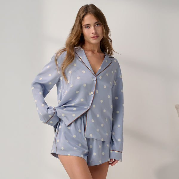 Washable Silk Button Up Long Sleeve Short Set