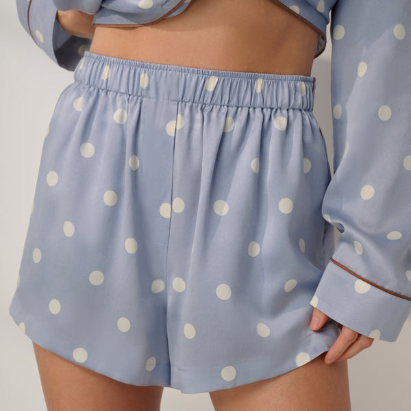 Washable Silk Button Up Long Sleeve Short Set