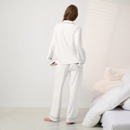 Lunya Pajamas - SLUMBERKNIT™ SHAWL COLLAR BUTTON DOWN PANT SET - #Lunar White/Quiet Lilac