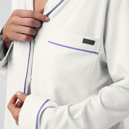 Lunya Pajamas - SLUMBERKNIT™ SHAWL COLLAR BUTTON DOWN PANT SET - #Lunar White/Quiet Lilac
