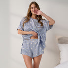 Lunya Pajamas - Washable Silk Tee Short Set #Riviera Dot/Iced Coffee