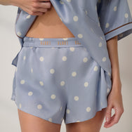 Lunya Pajamas - Washable Silk Tee Short Set #Riviera Dot/Iced Coffee