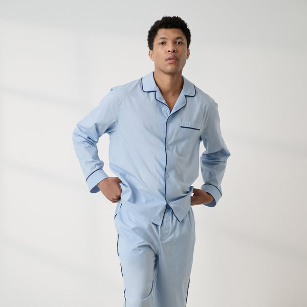 Men's Airy Cotton Piped Sleep Shirt