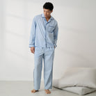 Lunya Men's Pajamas - Men's Airy Cotton Piped PANT - #STEEL BLUE/DEEP BLUE