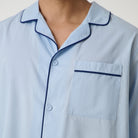 Lunya Men's Pajamas - Men's Airy Cotton Piped Sleep Shirt - #STEEL BLUE/DEEP BLUE