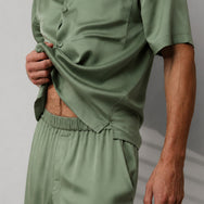 Lunya Men's Pajamas - Men's Washable Silk Button Up Short Set - #Garden Moss