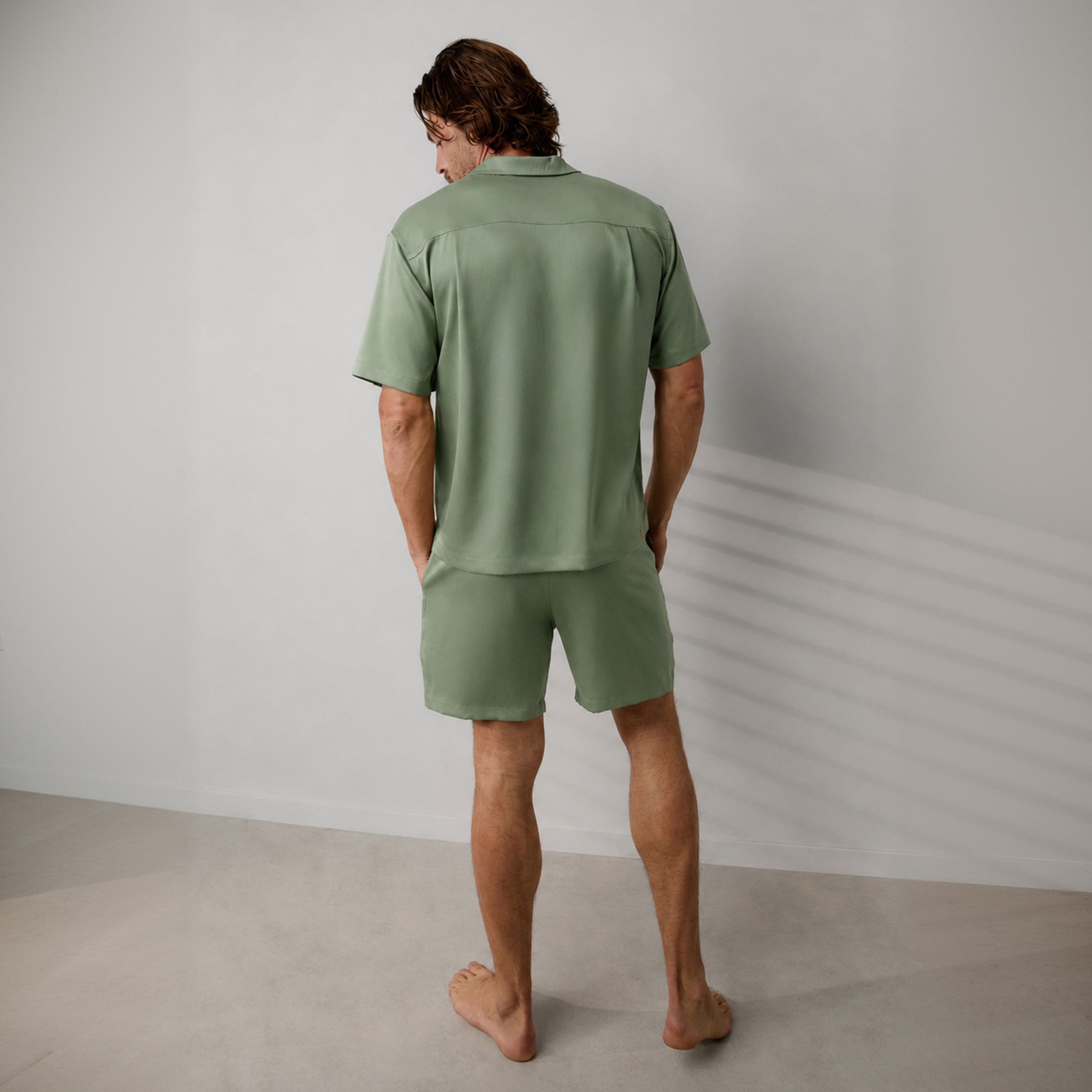 Lunya Men's Pajamas - Men's Washable Silk Button Up Short Set - #Garden Moss