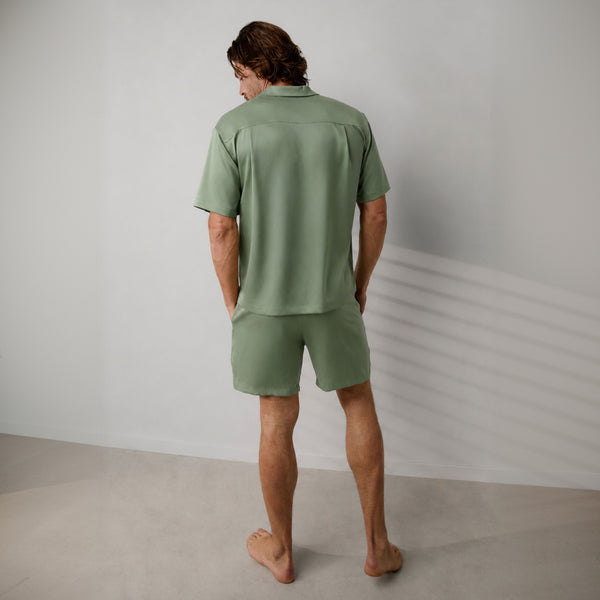 Men's Washable Silk Button Up Short Set