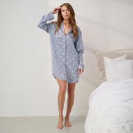 Lunya Pajamas - Washable Silk Sleep Shirt Dress #Riviera Dot/Iced Coffee