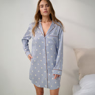 Lunya Pajamas - Washable Silk Sleep Shirt Dress #Riviera Dot/Iced Coffee
