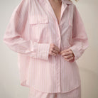 Lunya Pajamas - AIRY COTTON PIPED BUTTON DOWN #ROSEWATER STRIPE