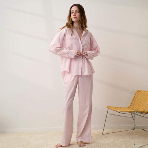 Airy Cotton Piped Wide Leg Pant