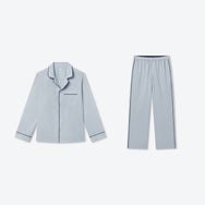 Lunya Men's Pajama Set - Men's Airy Cotton Piped PANT/Men's Airy Cotton Piped Shirt - #STEEL BLUE/DEEP BLUE