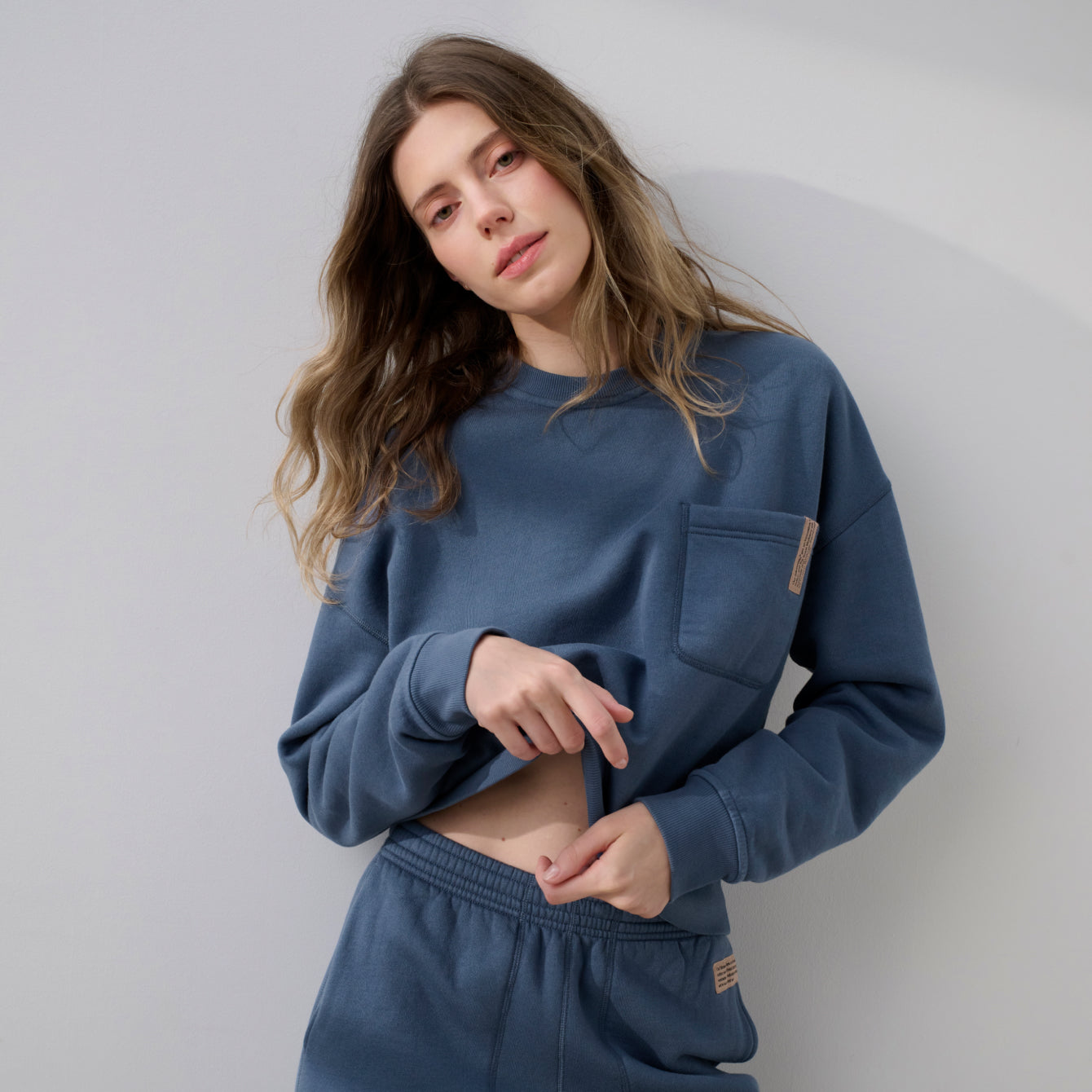 Lunya Loungewear Silksweats™ Midweight Reversible Crew Neck Sweatshirt - #Tideworn Blue