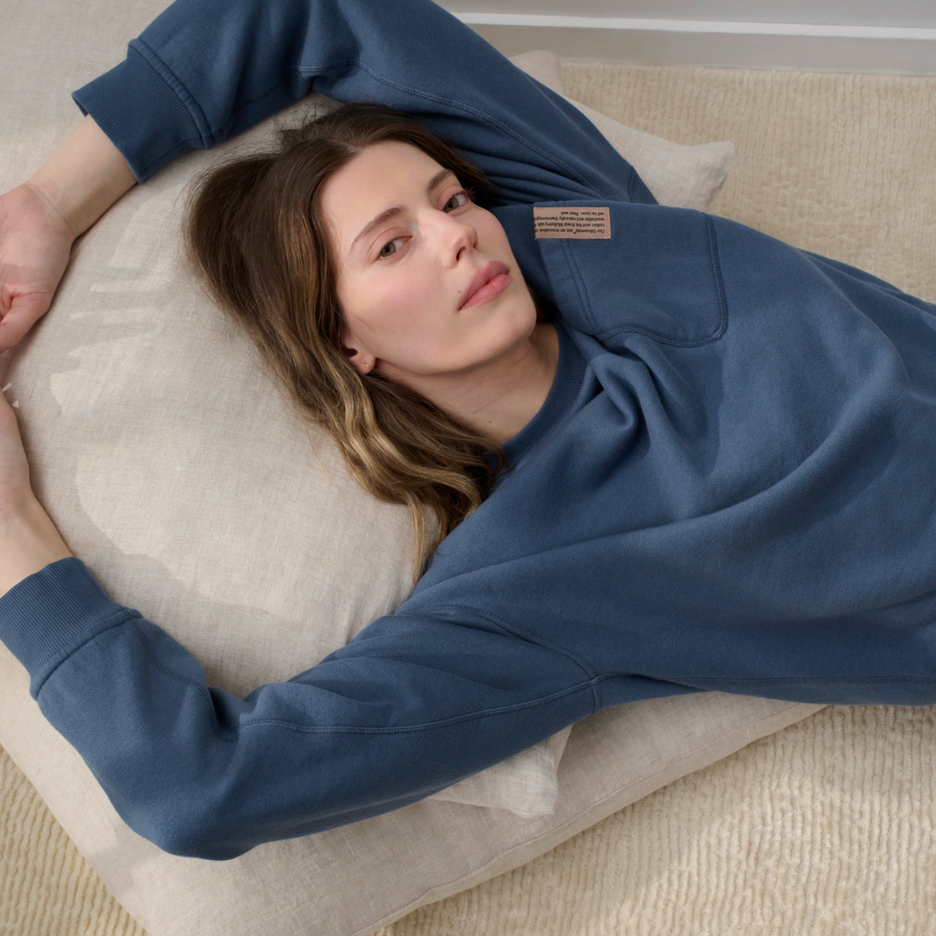 Lunya Loungewear Silksweats™ Midweight Reversible Crew Neck Sweatshirt - #Tideworn Blue